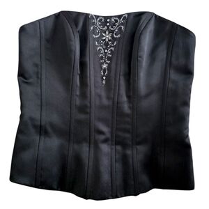 Y2K Mori Lee by Madeline Gardner Black Beaded Formal Satin Corset Top